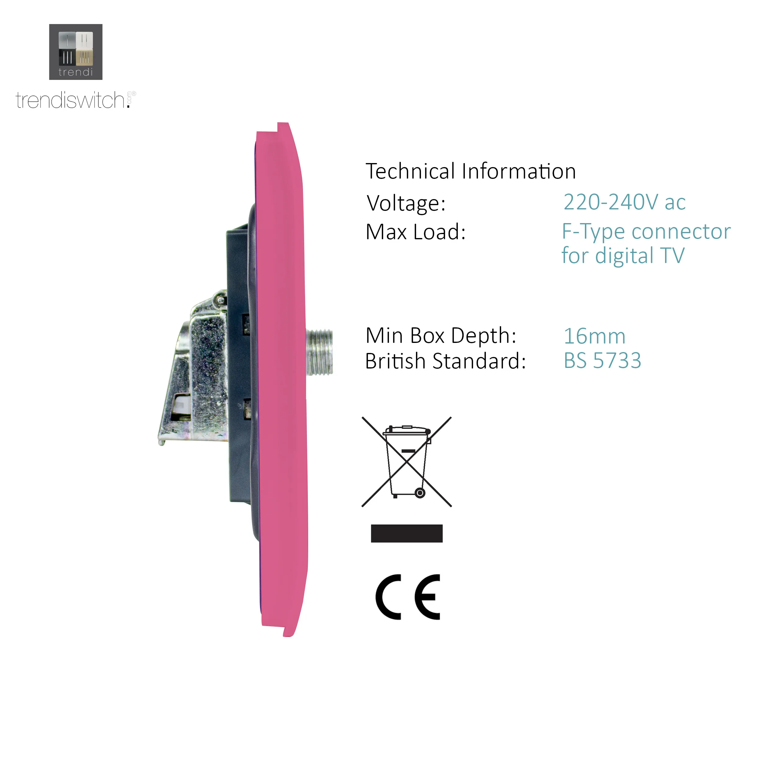 2 Gang F-Type Satellite Televison Socket Pink ART-2SATPK  Trendi Pink